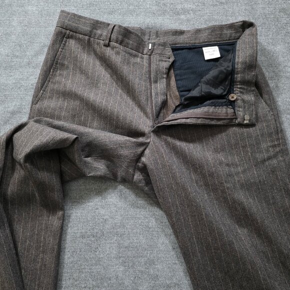 DKNY Classic Dress Trousers Mens US 34 Brown Striped Wool Cashmere Pockets Italy - Picture 12 of 16